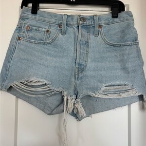 Levi's 501 Light Blue Ripped Jean Shorts